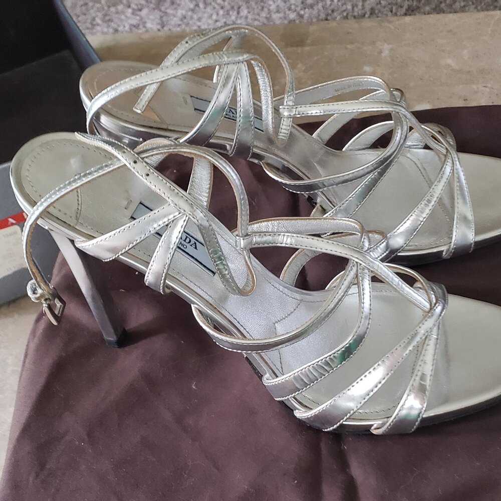 Prada silver high heels sandals